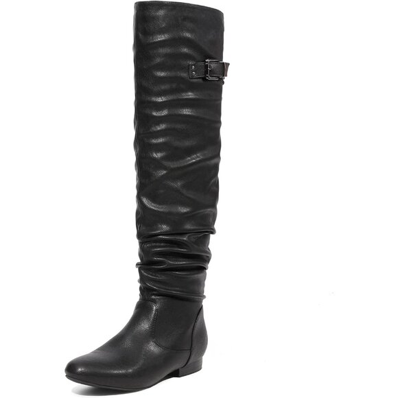 Shoes - Women's Black/Pu Suede Over The Knee Thigh High Winter Low Heel Western Boots